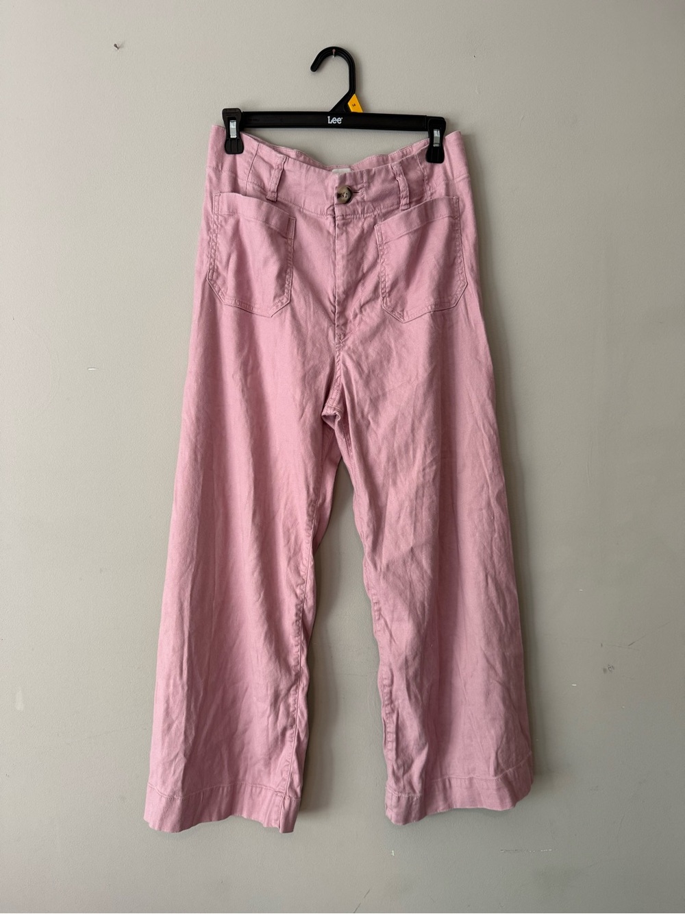 Maeve The Collette Pink Wide-Leg Linen Viscose Ankle Pants